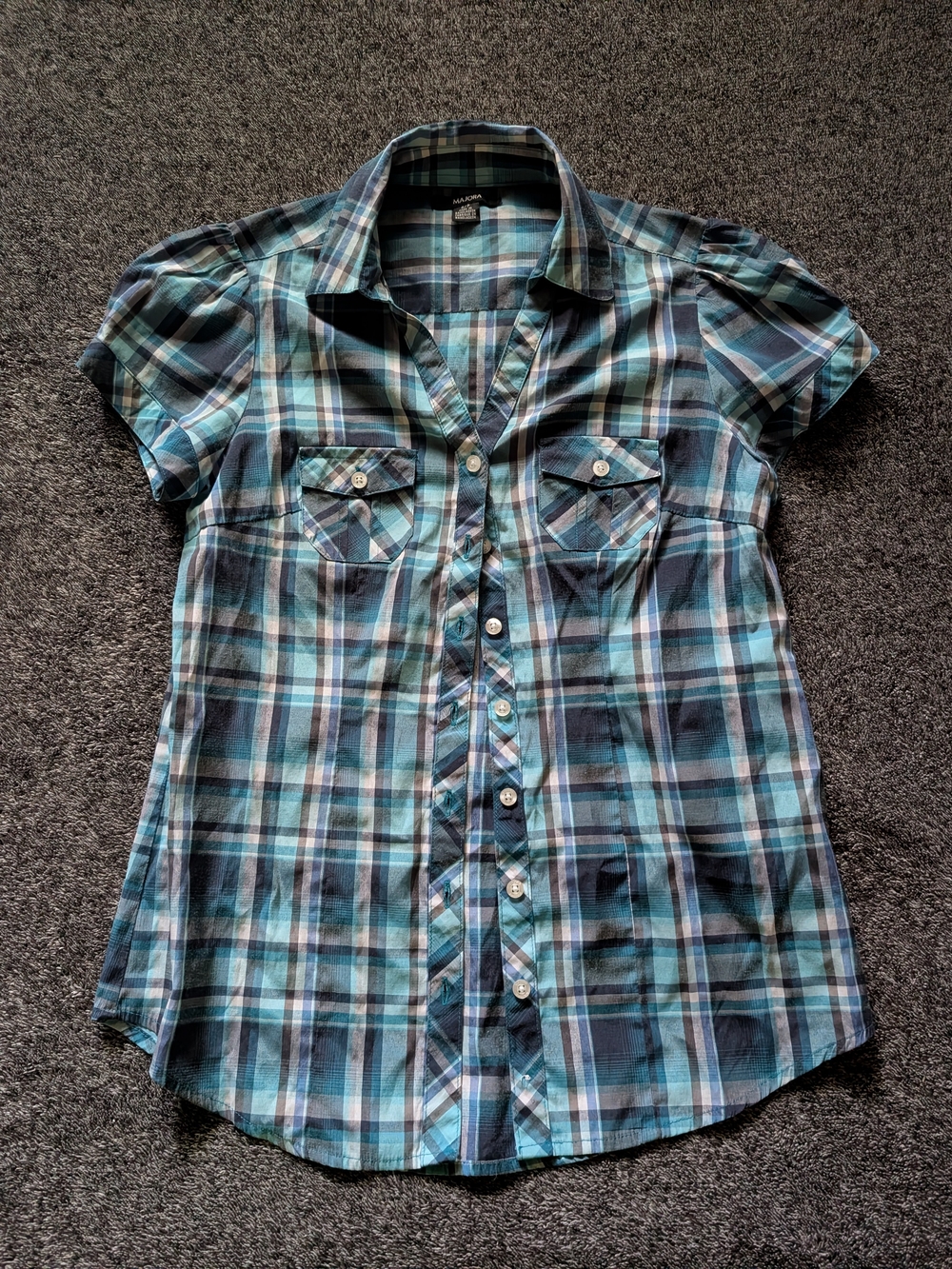 Majora Plaid Short Sleeve Button Down in Blue Size Small
